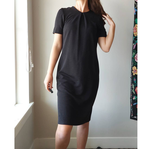 Vintage 80s 90s Pleated Black Dress 42" bust size 10 - Picture 2 of 10